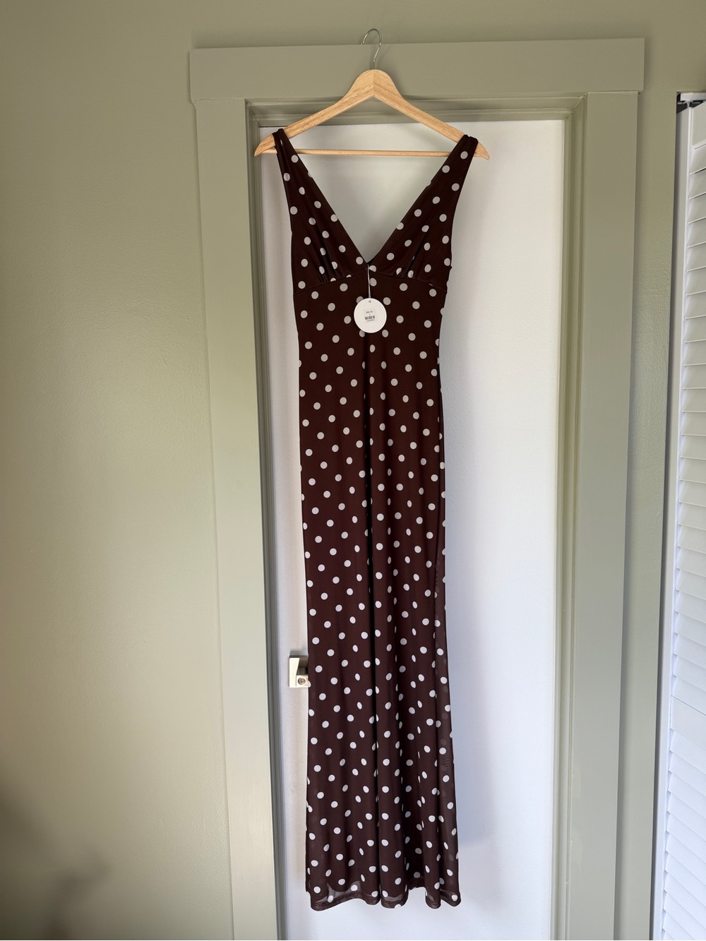 NWT Boutique Brown Polka Dot V-Neck Maxi Dress